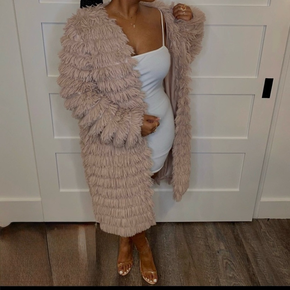 Boohoo Soft Blush Shaggy Faux Fur Coat Jacket
